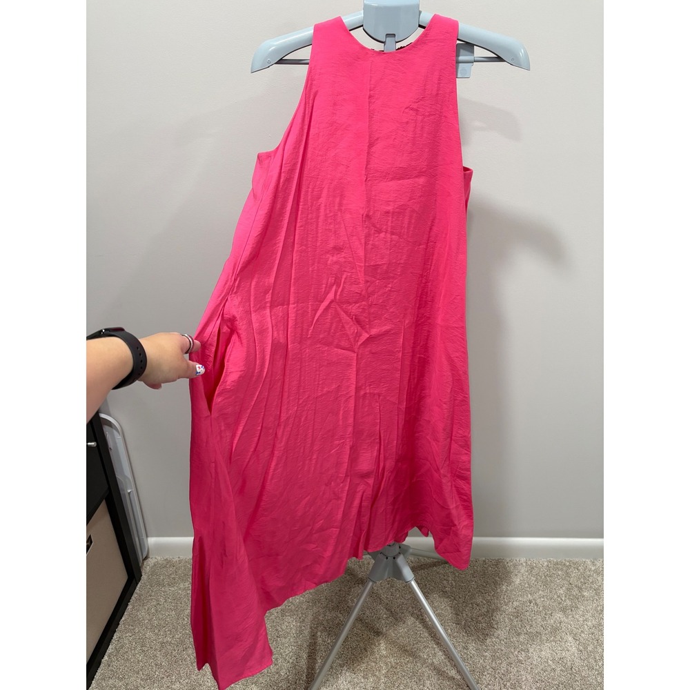 COS Hot Pink High Neck Trapeze Racerback Gathered Tank Dress Size 8 Pockets